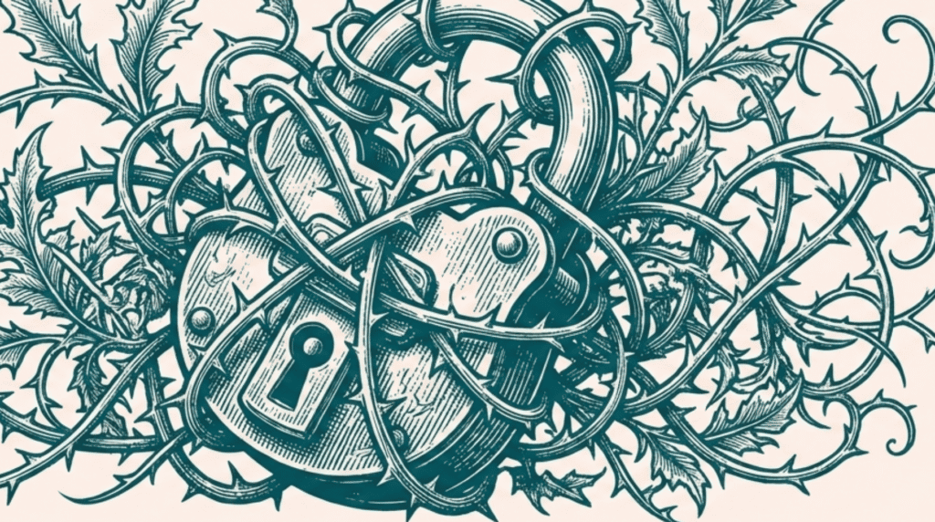 Illustration of tangled locks, representing fear of failure and feeling stuck