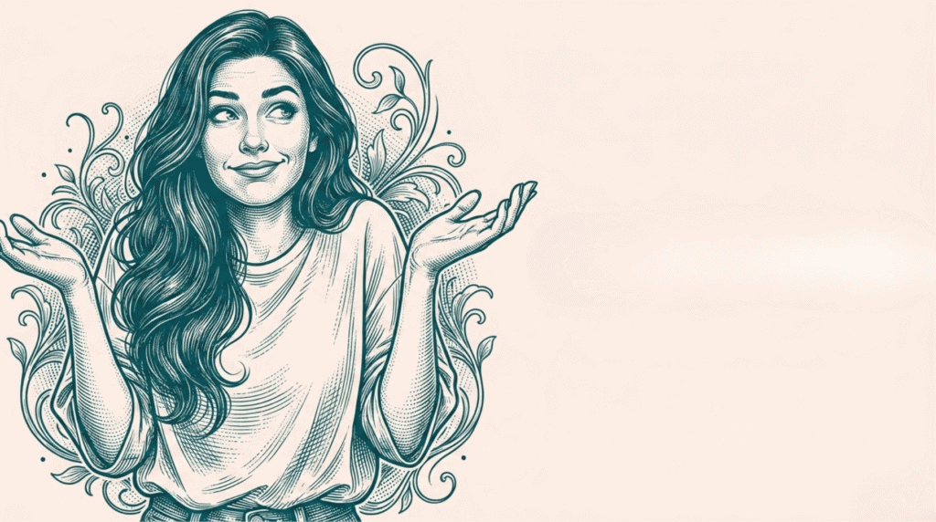 Illustration of a woman shrugging, representing messy action and carrying on after failure
