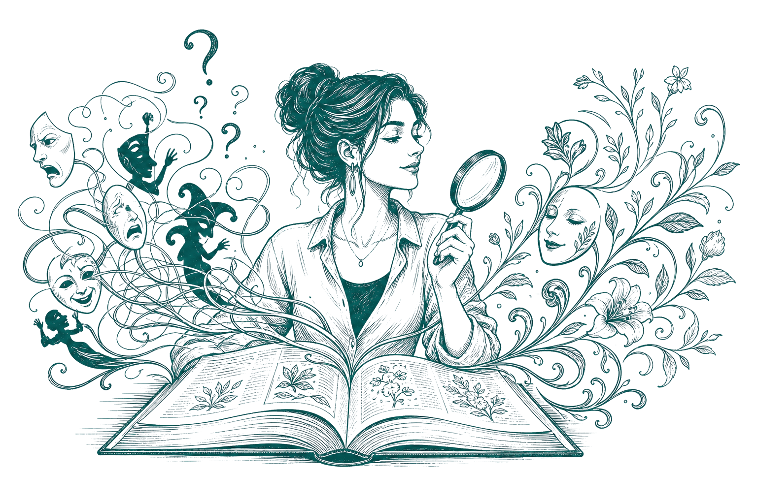 Fear of failure signs translated by a woman studying theatrical inner voices in an open Inner Bitchipedia book.